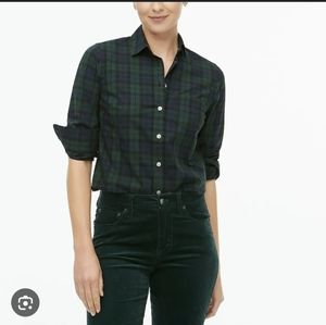 J Crew Factory Black Watch plaid stretch cotton poplin shirt in signature fit XS